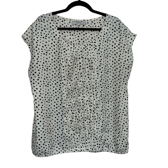 Loft, short sleeve blouse, top w/round square pattern pleating on front XL - Picture 1 of 10